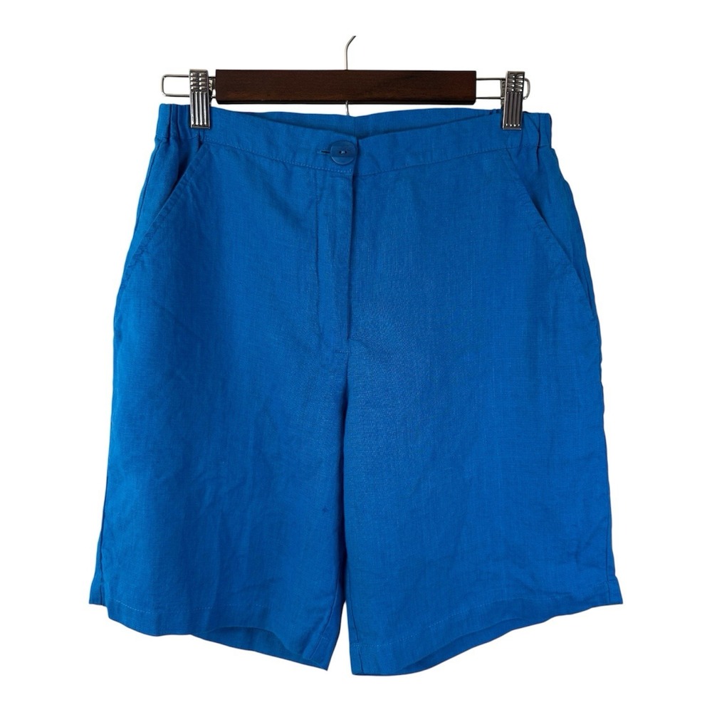 NEW Flax linen Bermuda shorts women's P 4-6 blue relaxed lagenlook mature beach